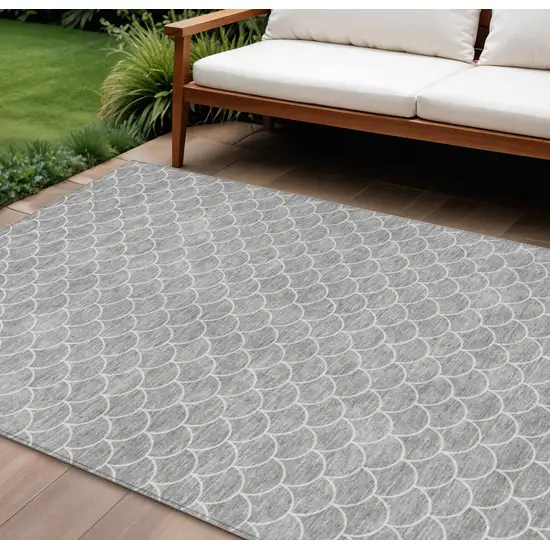 Gray And Ivory Geometric Washable Indoor Outdoor Area Rug Photo 1