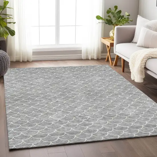 Gray And Ivory Geometric Washable Indoor Outdoor Area Rug Photo 9