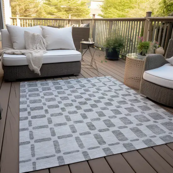 Gray And Ivory Geometric Washable Indoor Outdoor Area Rug Photo 9