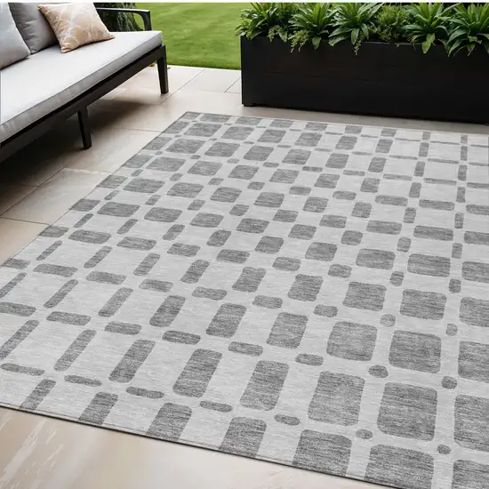 Gray And Ivory Geometric Washable Indoor Outdoor Area Rug Photo 1