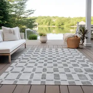 Photo of Gray And Ivory Geometric Washable Indoor Outdoor Area Rug