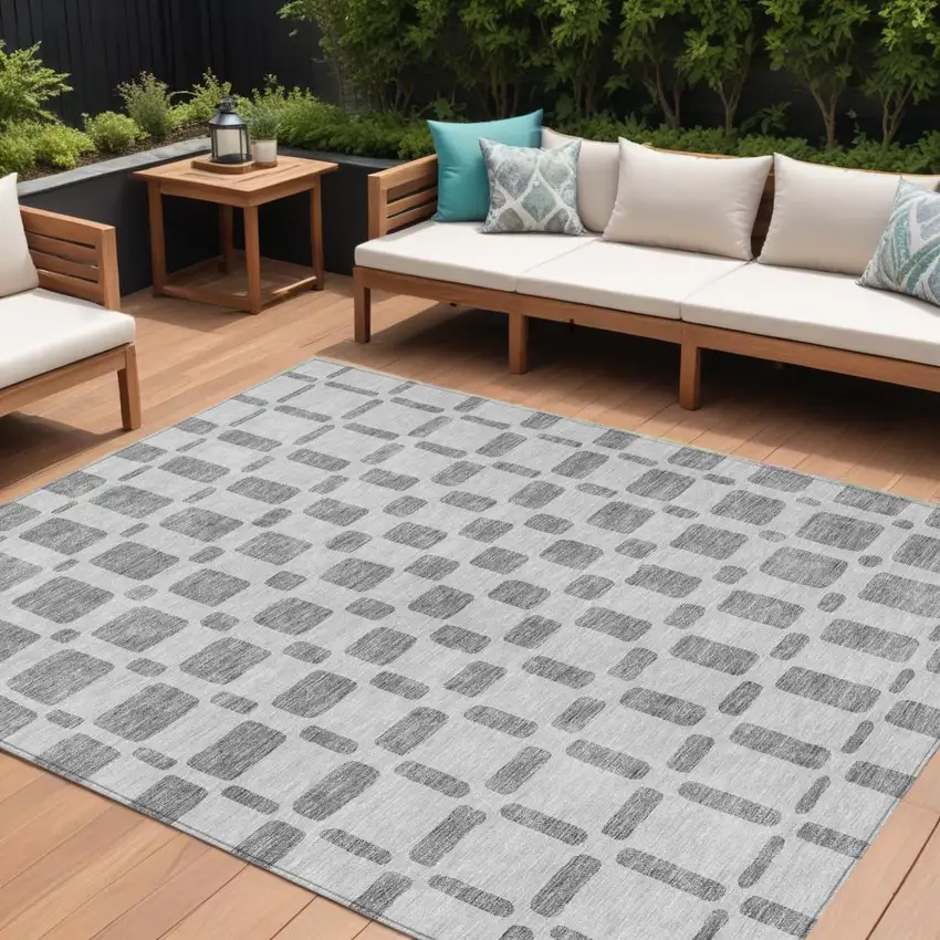 Gray And Ivory Geometric Washable Indoor Outdoor Area Rug Photo 1