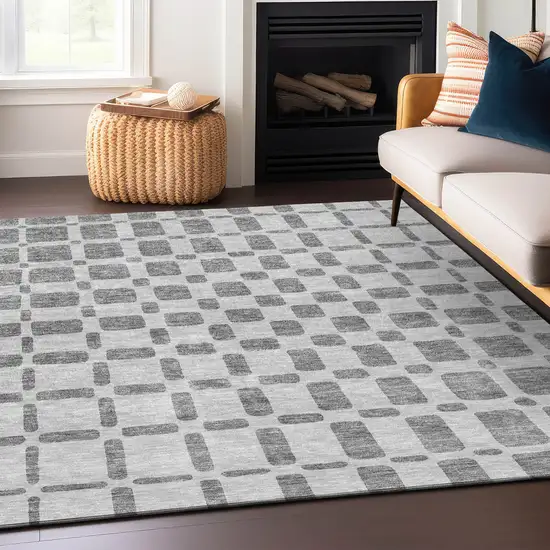Gray And Ivory Geometric Washable Indoor Outdoor Area Rug Photo 8