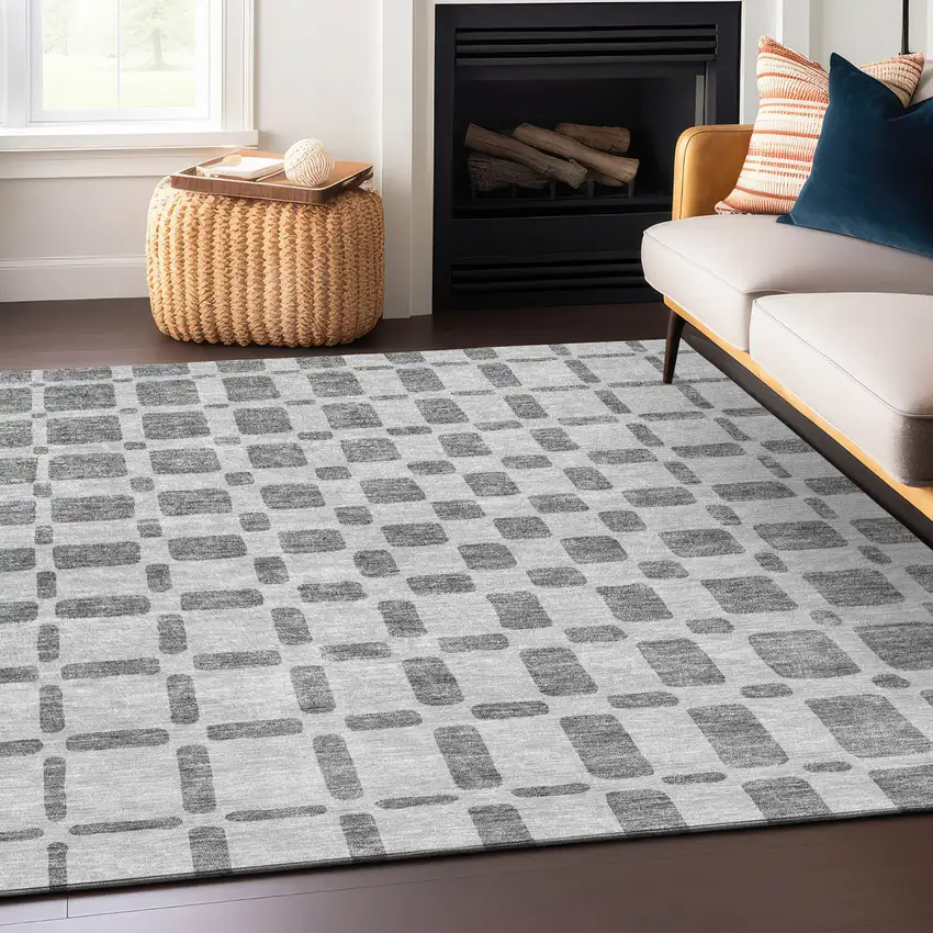 Gray And Ivory Geometric Washable Indoor Outdoor Area Rug Photo 8