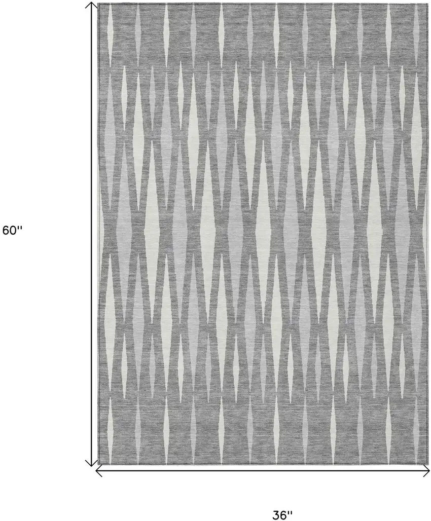 Gray And Ivory Geometric Washable Indoor Outdoor Area Rug Photo 3