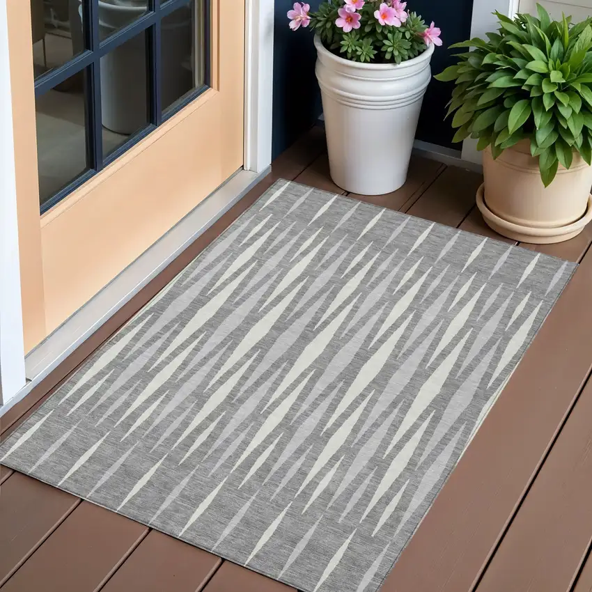 Gray And Ivory Geometric Washable Indoor Outdoor Area Rug Photo 1