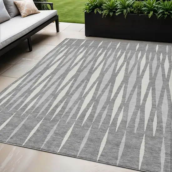 Gray And Ivory Geometric Washable Indoor Outdoor Area Rug Photo 1