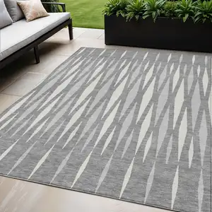 Photo of Gray And Ivory Geometric Washable Indoor Outdoor Area Rug
