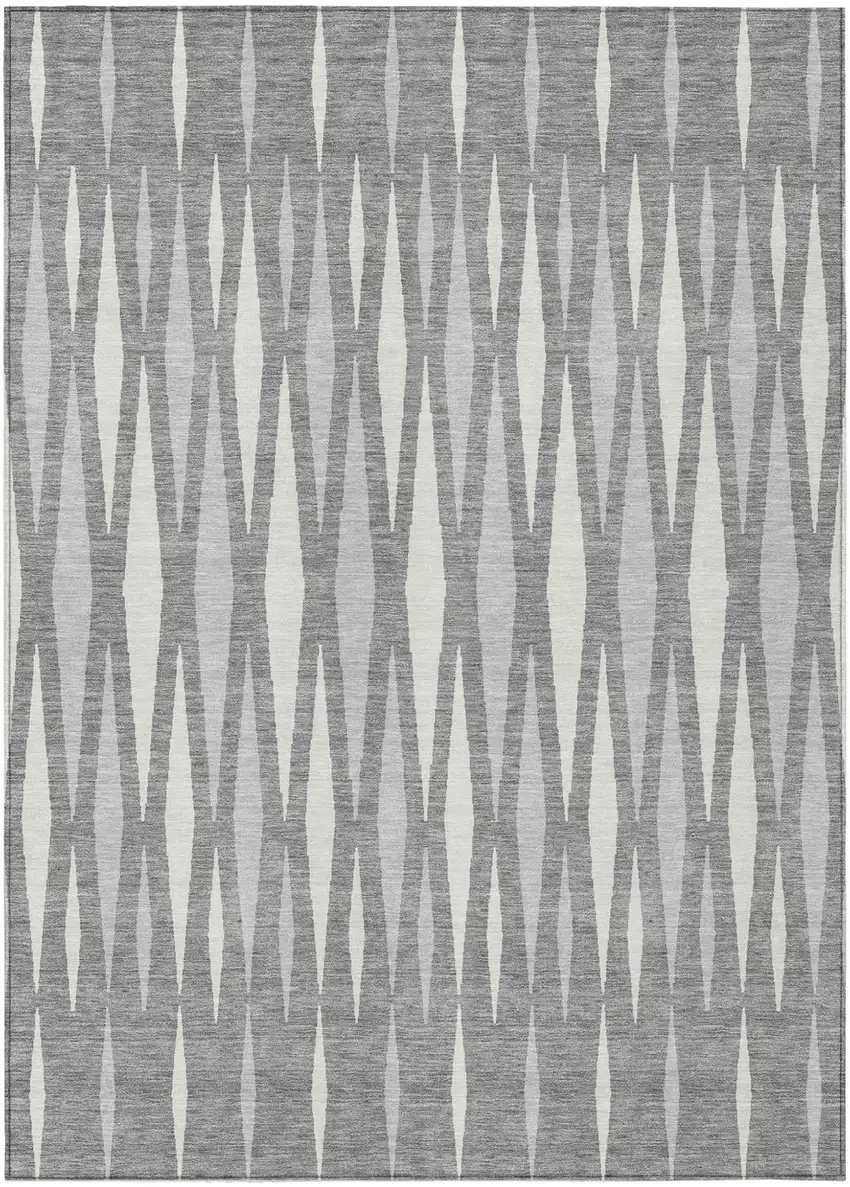 Gray And Ivory Geometric Washable Indoor Outdoor Area Rug Photo 2