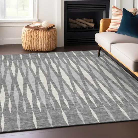 Gray And Ivory Geometric Washable Indoor Outdoor Area Rug Photo 8