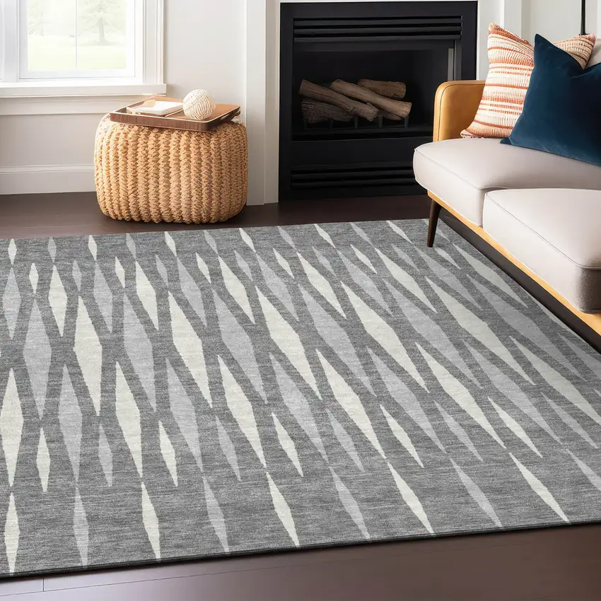 Gray And Ivory Geometric Washable Indoor Outdoor Area Rug Photo 8