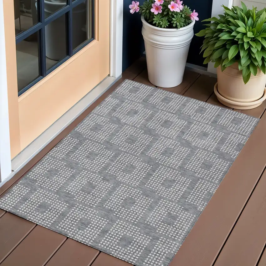Gray And Ivory Geometric Washable Indoor Outdoor Area Rug Photo 1