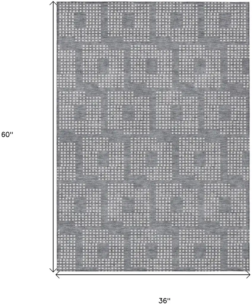 Gray And Ivory Geometric Washable Indoor Outdoor Area Rug Photo 3