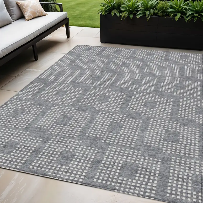 Gray And Ivory Geometric Washable Indoor Outdoor Area Rug Photo 1