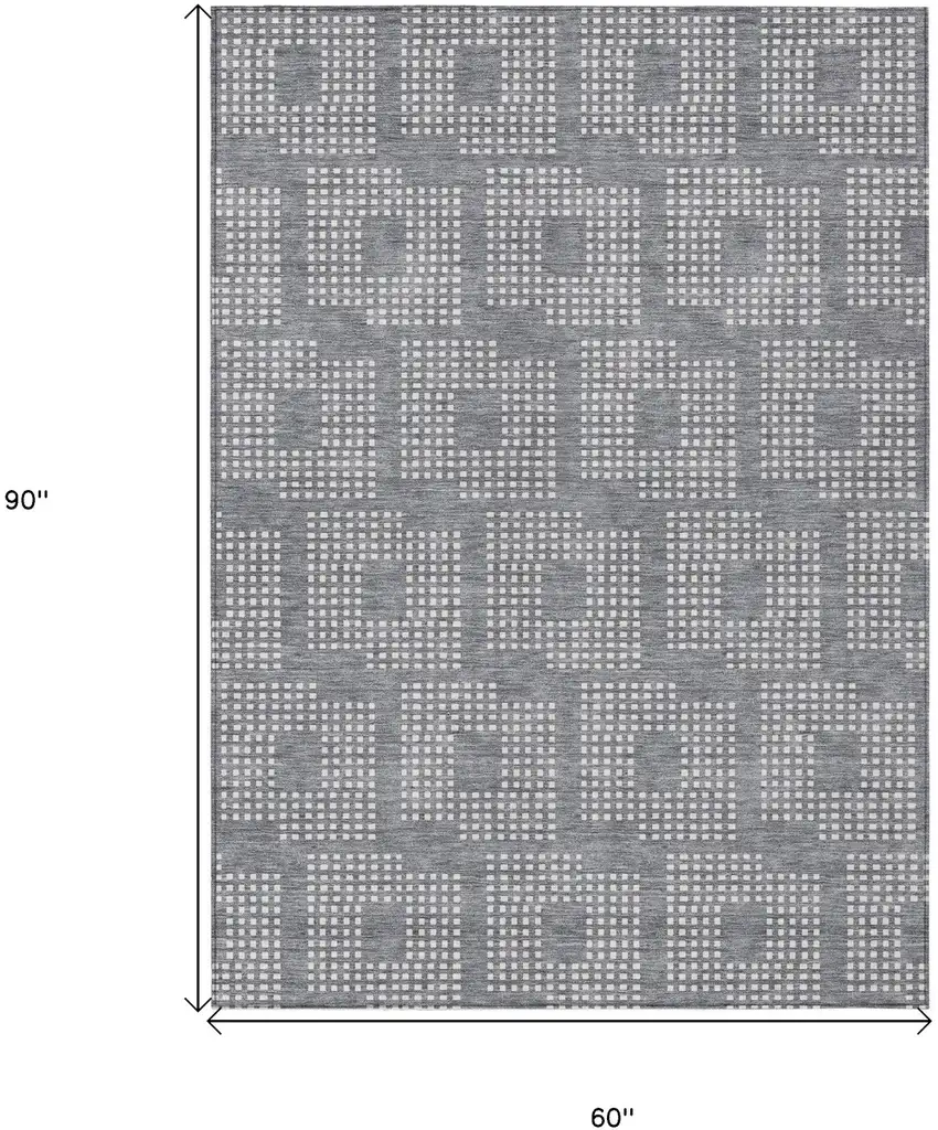 Gray And Ivory Geometric Washable Indoor Outdoor Area Rug Photo 3