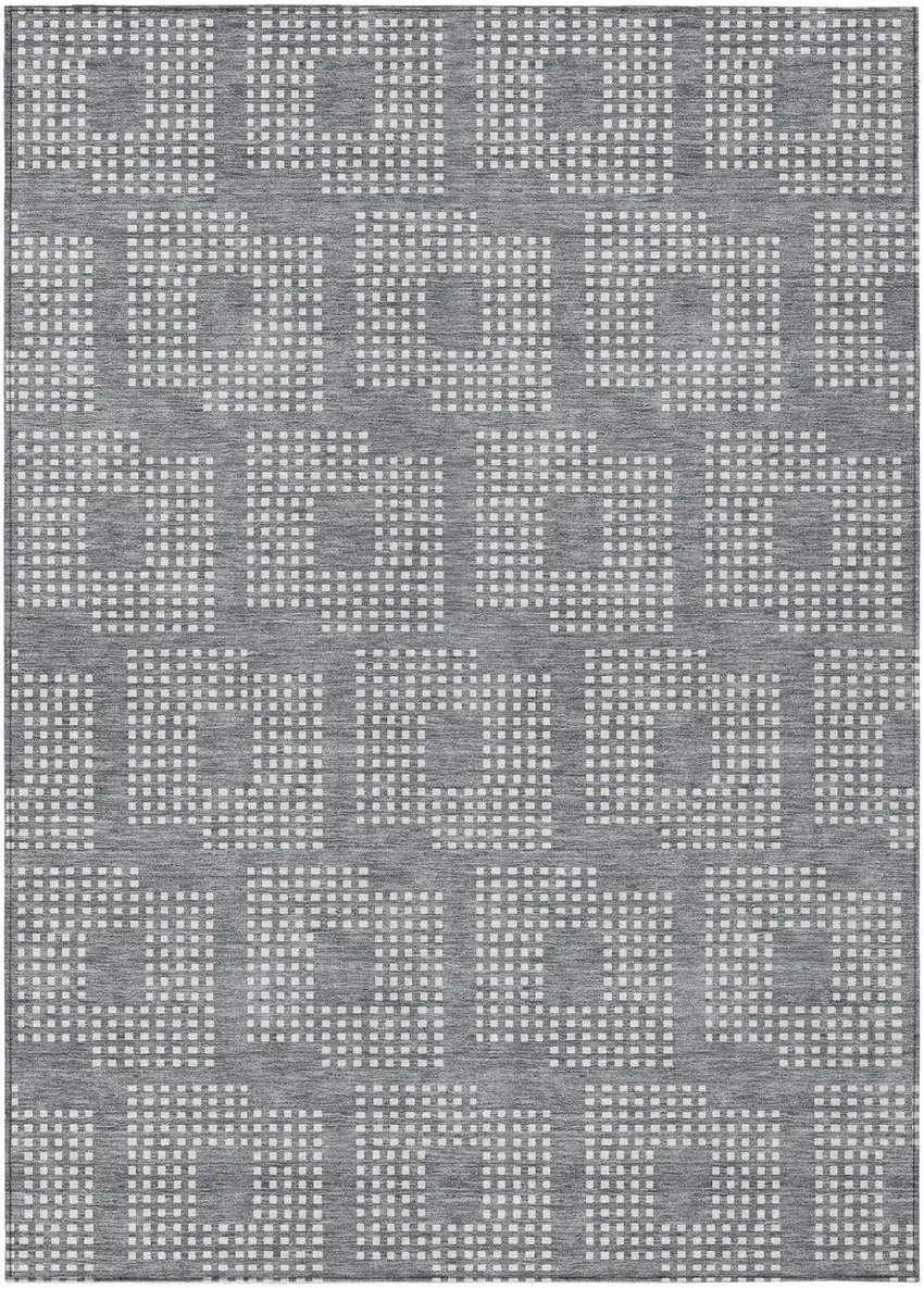Gray And Ivory Geometric Washable Indoor Outdoor Area Rug Photo 2