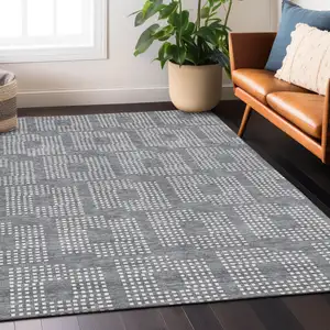 Photo of Gray And Ivory Geometric Washable Indoor Outdoor Area Rug