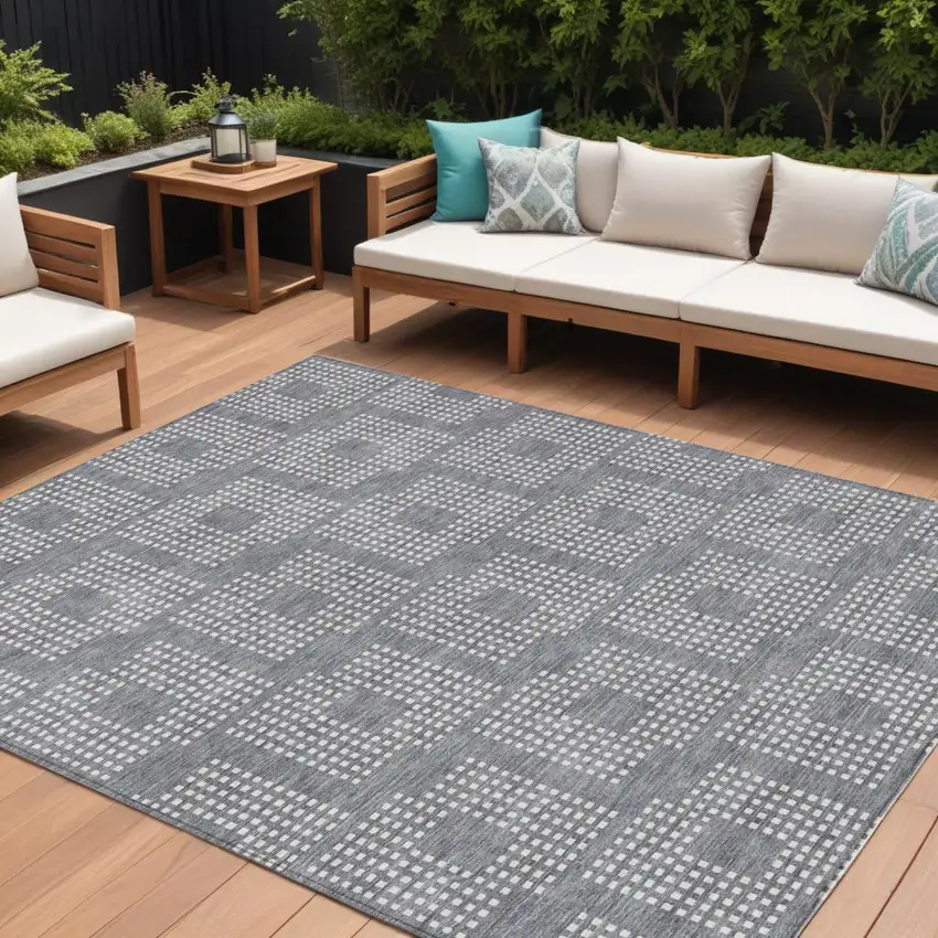 Gray And Ivory Geometric Washable Indoor Outdoor Area Rug Photo 1