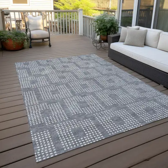 Gray And Ivory Geometric Washable Indoor Outdoor Area Rug Photo 7