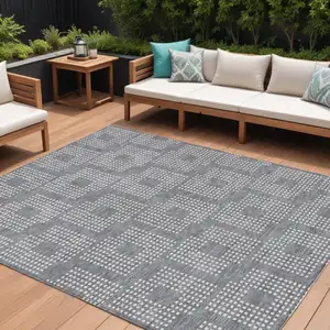 Photo of Gray And Ivory Geometric Washable Indoor Outdoor Area Rug