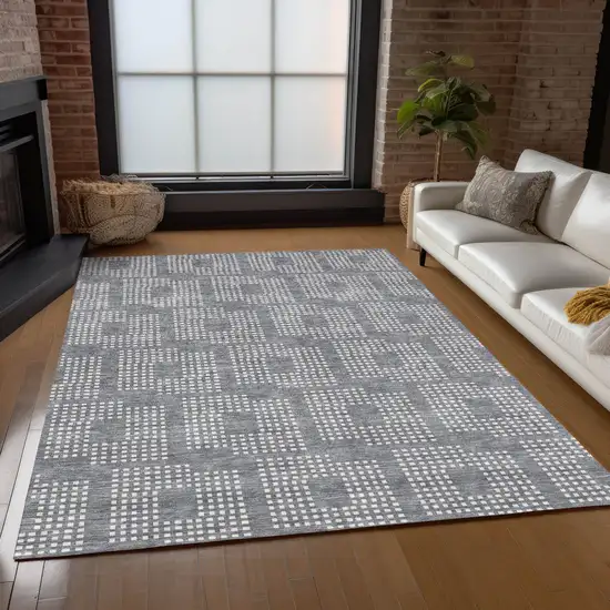 Gray And Ivory Geometric Washable Indoor Outdoor Area Rug Photo 9