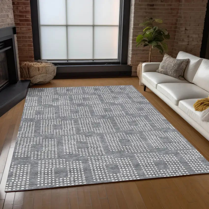 Gray And Ivory Geometric Washable Indoor Outdoor Area Rug Photo 9