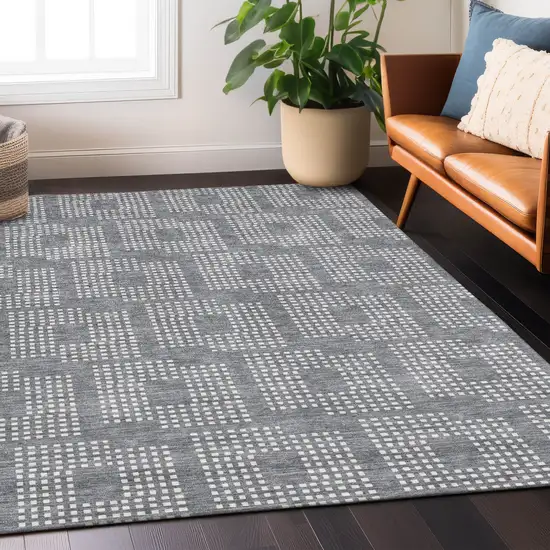 Gray And Ivory Geometric Washable Indoor Outdoor Area Rug Photo 8