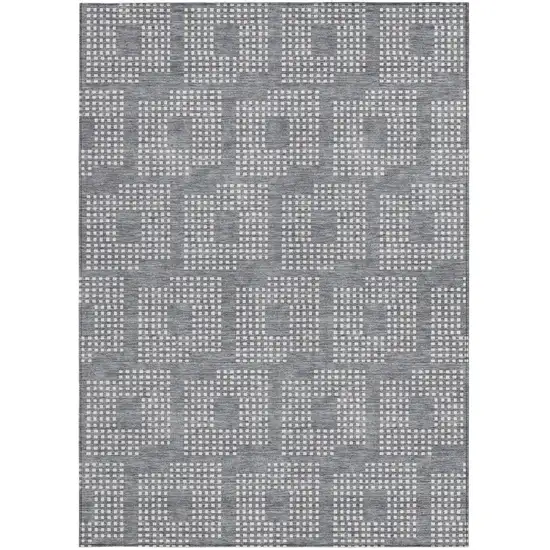 Gray And Ivory Geometric Washable Indoor Outdoor Area Rug Photo 6