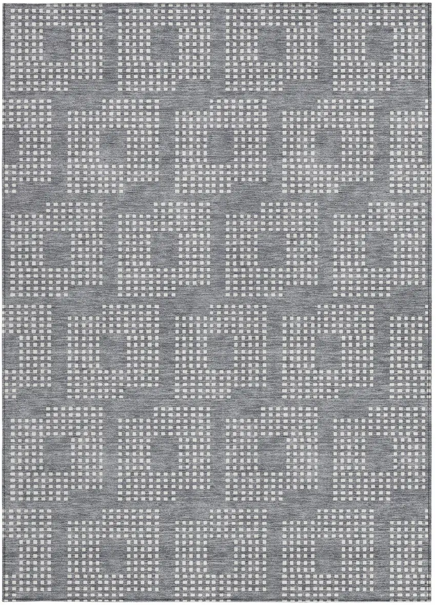 Gray And Ivory Geometric Washable Indoor Outdoor Area Rug Photo 6