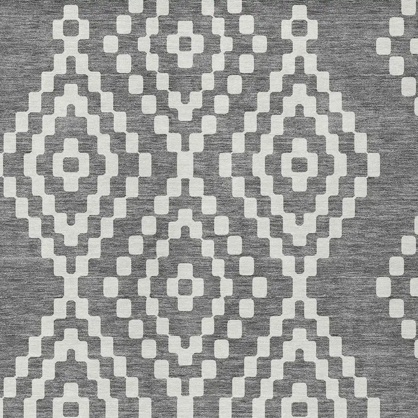 Gray And Ivory Geometric Washable Indoor Outdoor Area Rug Photo 7