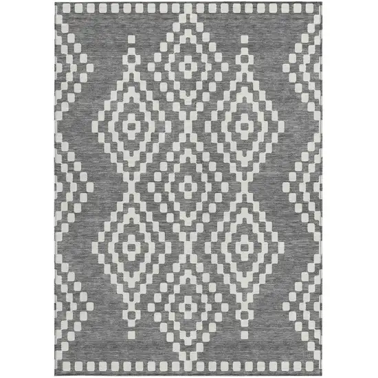 Gray And Ivory Geometric Washable Indoor Outdoor Area Rug Photo 8