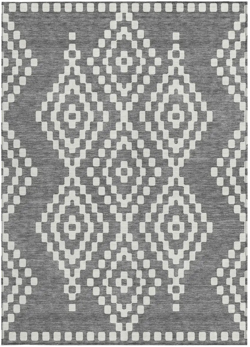 Gray And Ivory Geometric Washable Indoor Outdoor Area Rug Photo 8