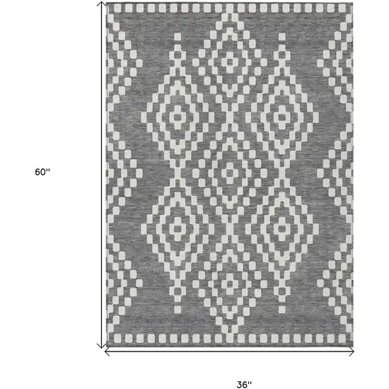 Gray And Ivory Geometric Washable Indoor Outdoor Area Rug Photo 3
