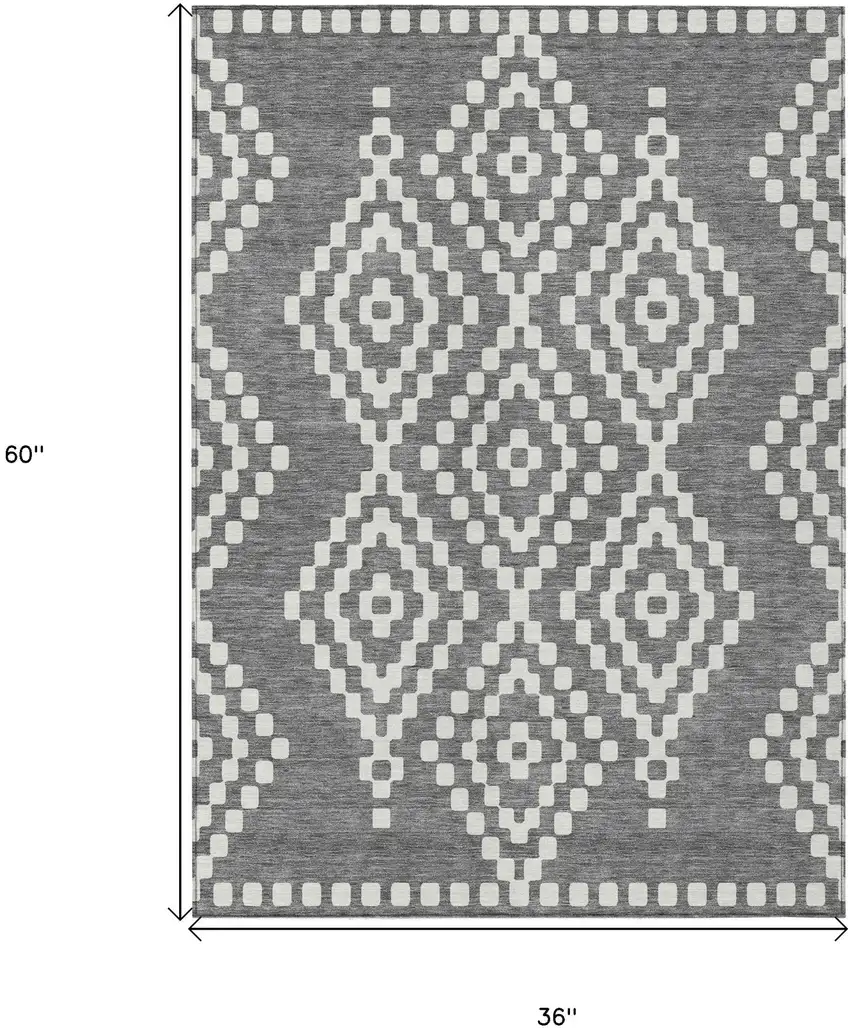 Gray And Ivory Geometric Washable Indoor Outdoor Area Rug Photo 3