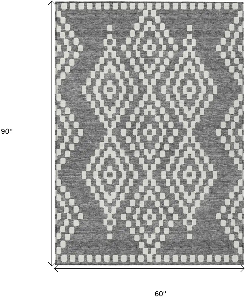 Gray And Ivory Geometric Washable Indoor Outdoor Area Rug Photo 3