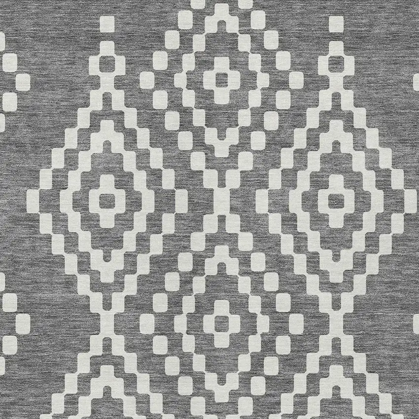 Gray And Ivory Geometric Washable Indoor Outdoor Area Rug Photo 7