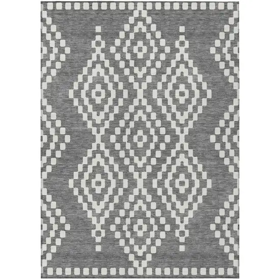 Gray And Ivory Geometric Washable Indoor Outdoor Area Rug Photo 2
