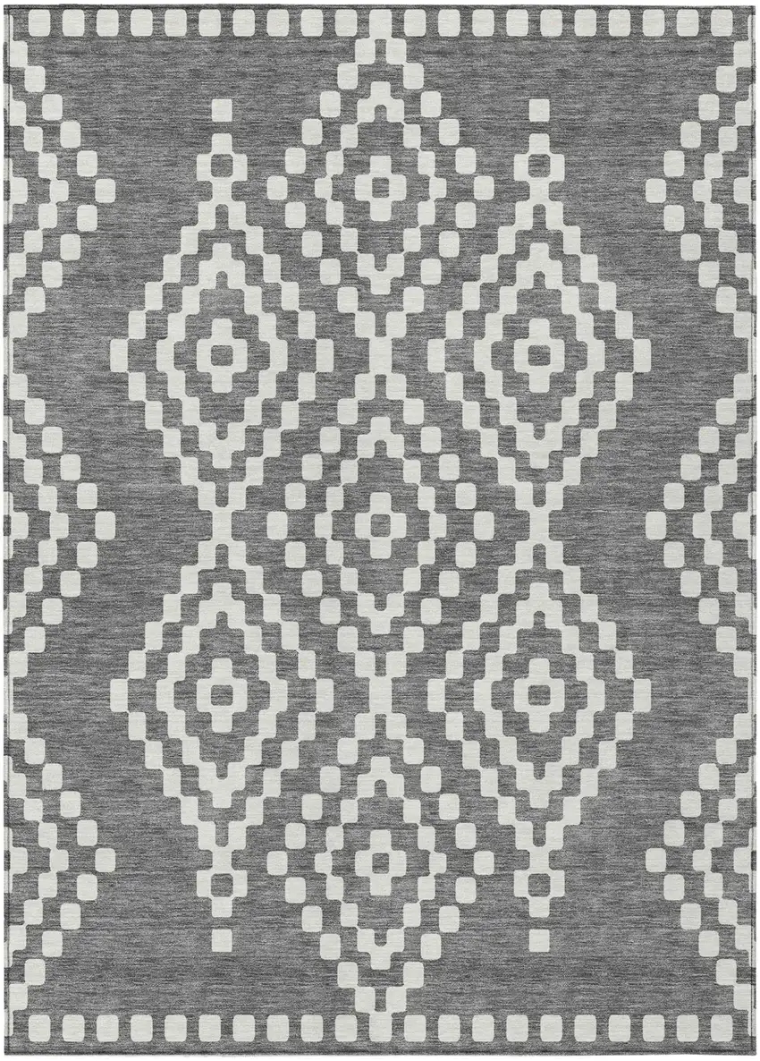 Gray And Ivory Geometric Washable Indoor Outdoor Area Rug Photo 2