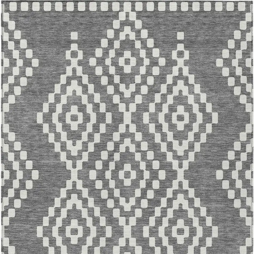 Gray And Ivory Geometric Washable Indoor Outdoor Area Rug Photo 8