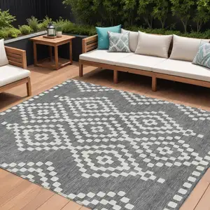 Photo of Gray And Ivory Geometric Washable Indoor Outdoor Area Rug