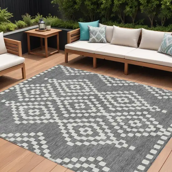 Gray And Ivory Geometric Washable Indoor Outdoor Area Rug Photo 1
