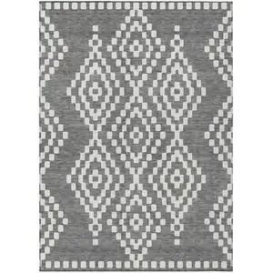 Photo of Gray And Ivory Geometric Washable Indoor Outdoor Area Rug