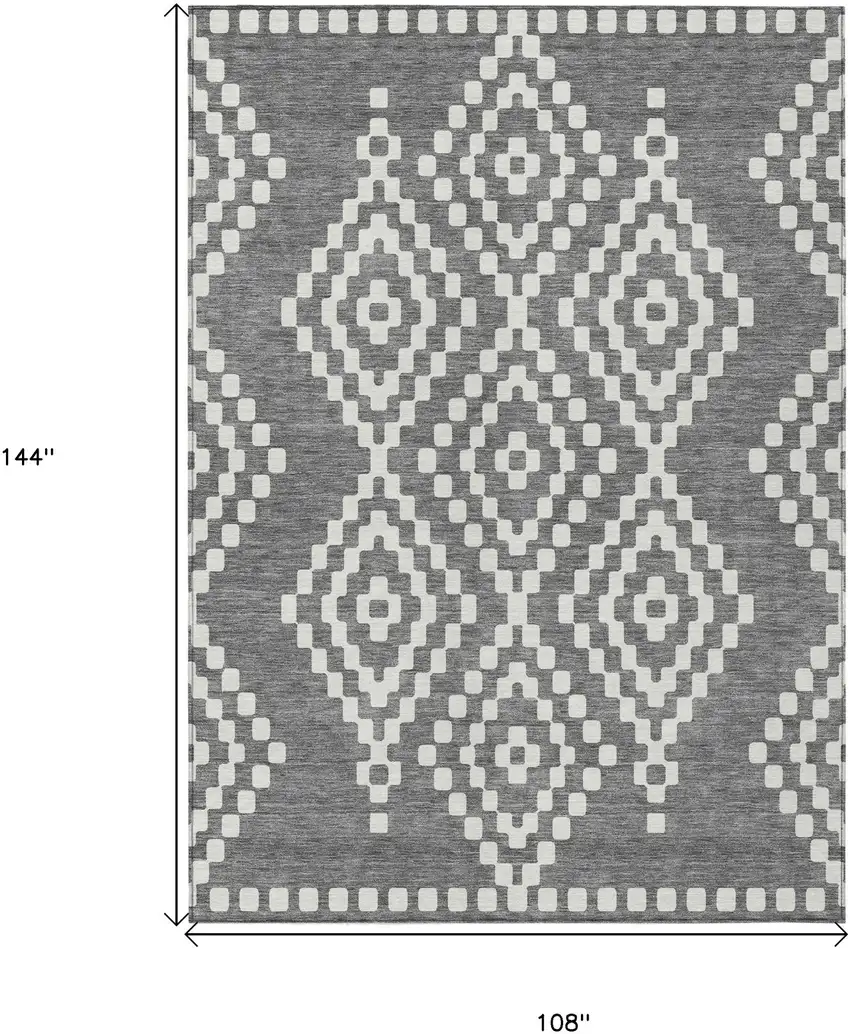 Gray And Ivory Geometric Washable Indoor Outdoor Area Rug Photo 3