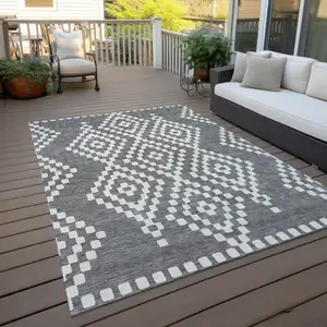 Photo of Gray And Ivory Geometric Washable Indoor Outdoor Area Rug
