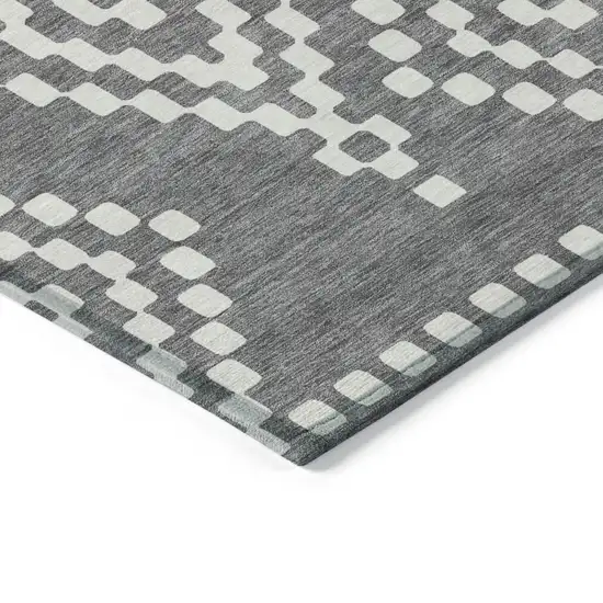 Gray And Ivory Geometric Washable Indoor Outdoor Area Rug Photo 5