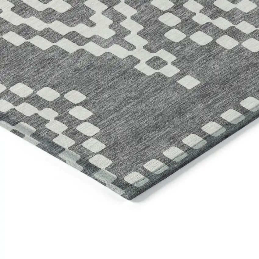 Gray And Ivory Geometric Washable Indoor Outdoor Area Rug Photo 5