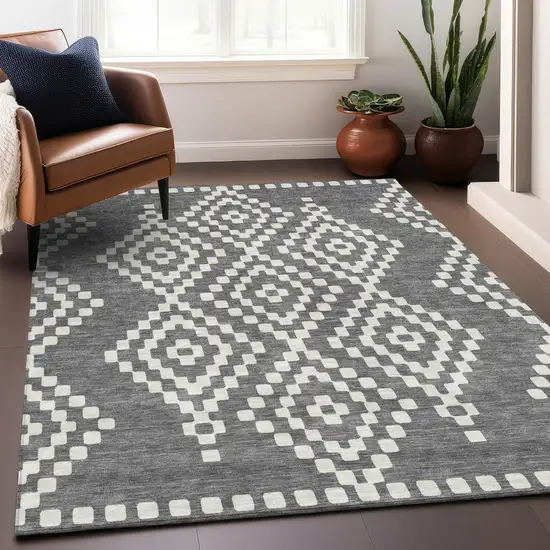 Gray And Ivory Geometric Washable Indoor Outdoor Area Rug Photo 9