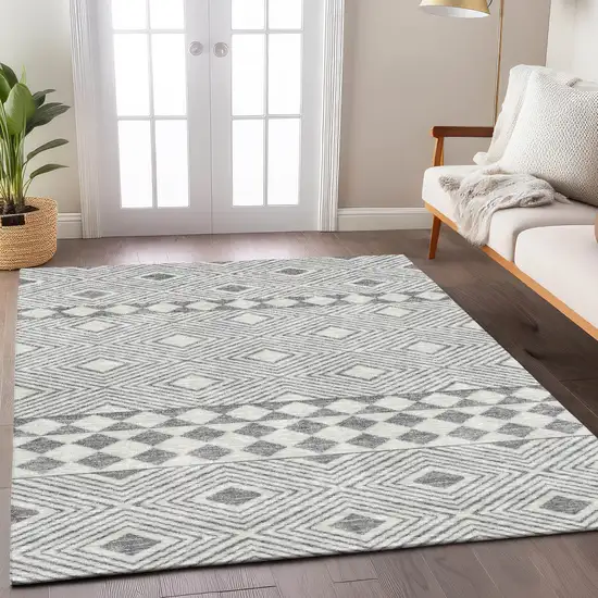 Gray And Ivory Geometric Washable Indoor Outdoor Area Rug Photo 9