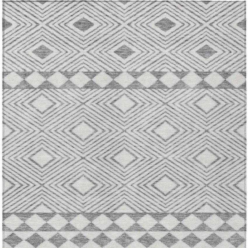 Gray And Ivory Geometric Washable Indoor Outdoor Area Rug Photo 7