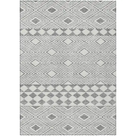 Gray And Ivory Geometric Washable Indoor Outdoor Area Rug Photo 2